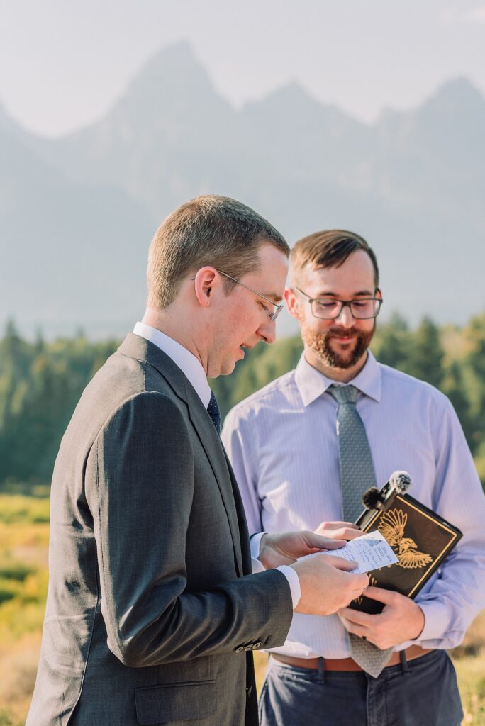 Grand Teton National Park intimate wedding ceremony Blacktail Ponds Overlook elopement photography vegan wedding cupcakes Wyoming baker Brandon Sanderson Cosmere themed wedding details dispersed ceremony permit Grand Teton wedding