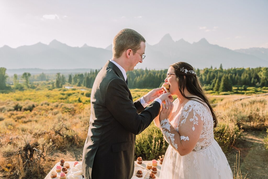 Grand Teton National Park intimate wedding ceremony Blacktail Ponds Overlook elopement photography vegan wedding cupcakes Wyoming baker dispersed ceremony permit Grand Teton wedding