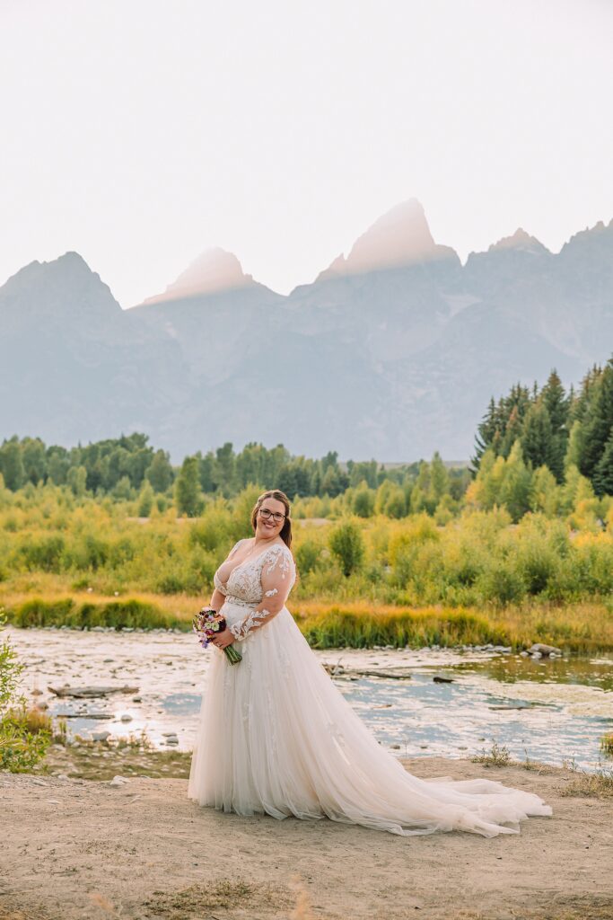 Schwabacher Landing sunset wedding photos Grand Teton elopement photography session intimate Jackson Hole wedding photography golden hour Schwabacher Landing couples photos