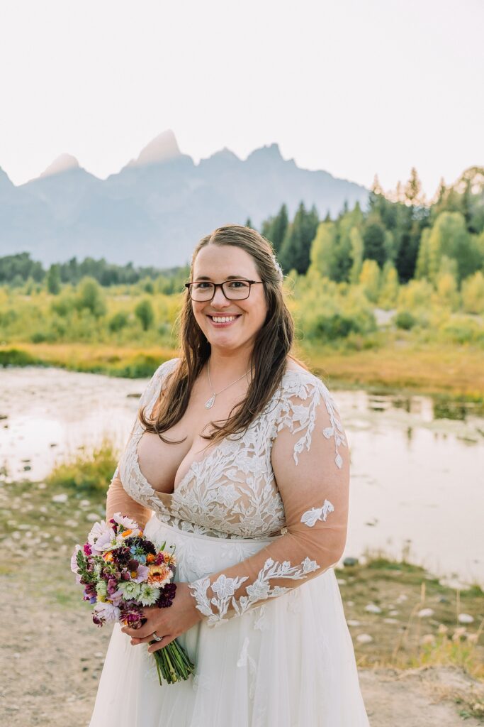 Schwabacher Landing sunset wedding photos Grand Teton elopement photography session intimate Jackson Hole wedding photography golden hour Schwabacher Landing couples photos