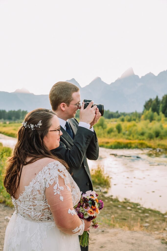 Schwabacher Landing sunset wedding photos Grand Teton elopement photography session intimate Jackson Hole wedding photography golden hour Schwabacher Landing couples photos