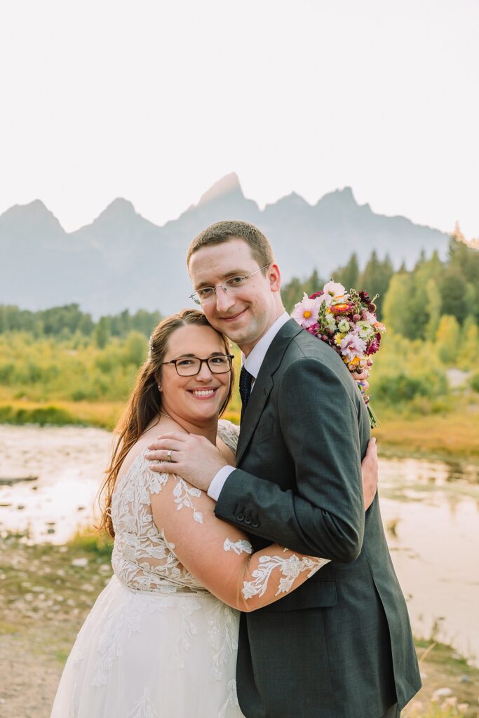 Schwabacher Landing sunset wedding photos Grand Teton elopement photography session intimate Jackson Hole wedding photography golden hour Schwabacher Landing couples photos