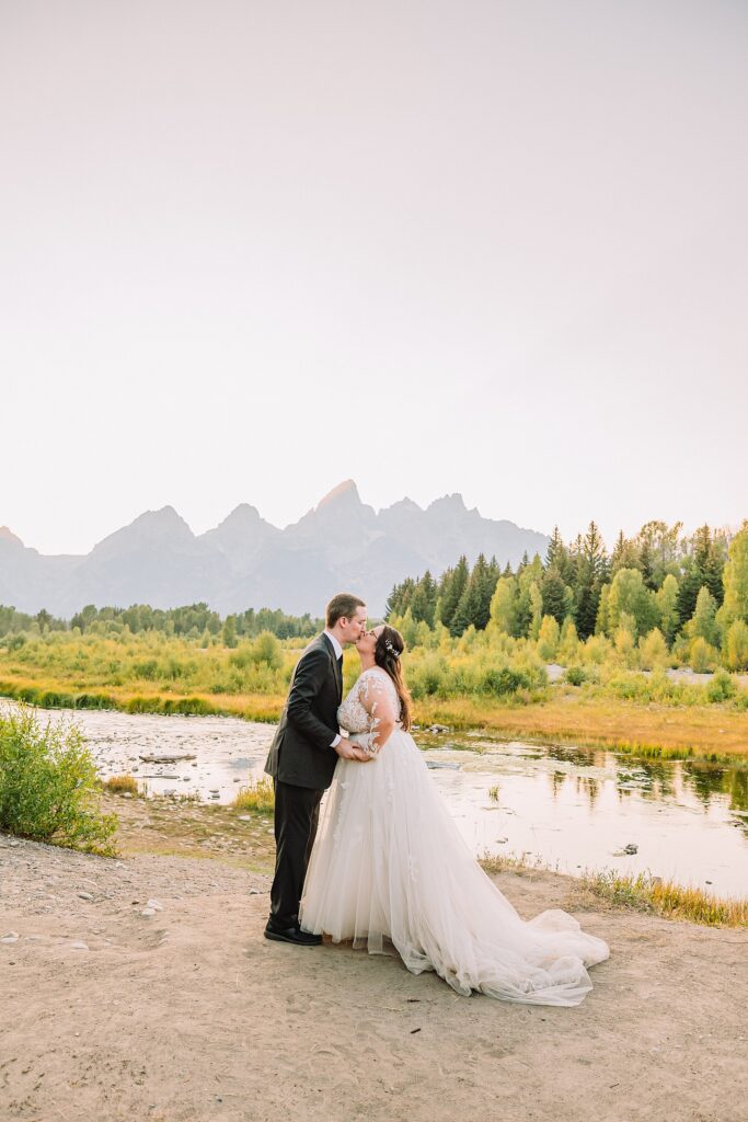 Schwabacher Landing sunset wedding photos Grand Teton elopement photography session intimate Jackson Hole wedding photography golden hour Schwabacher Landing couples photos