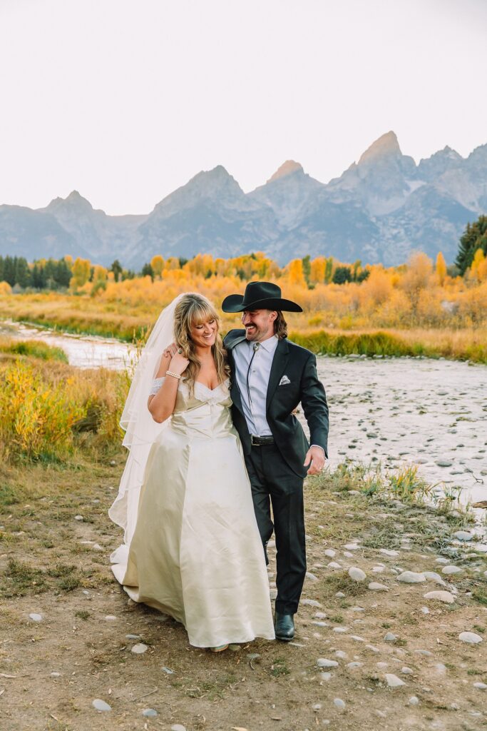 Schwabacher Landing fall colors wedding Grand Teton National Park micro wedding Grand Teton wedding locations fall colors rustic chapel wedding log cabin ceremony Jackson Hole Wedding Photographers Grand Teton Elopement Photographer Jackson Hole Micro Wedding