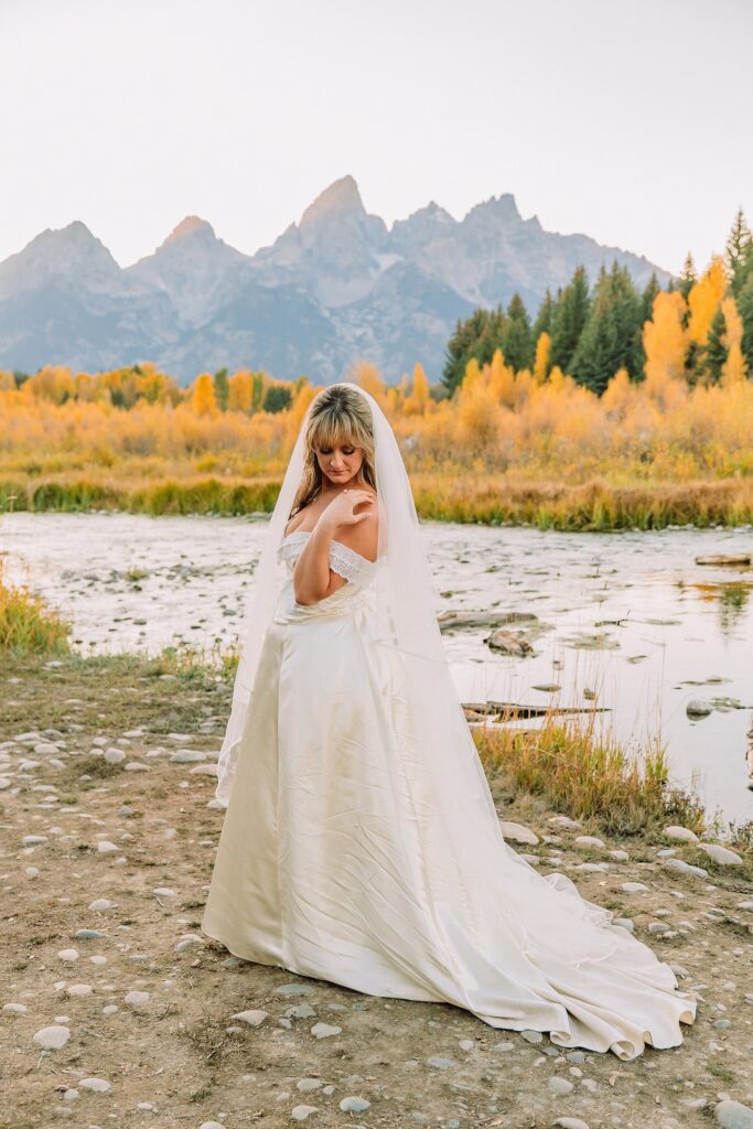 Schwabacher Landing fall colors wedding Grand Teton National Park micro wedding Grand Teton wedding locations fall colors rustic chapel wedding log cabin ceremony Jackson Hole Wedding Photographers Grand Teton Elopement Photographer Jackson Hole Micro Wedding