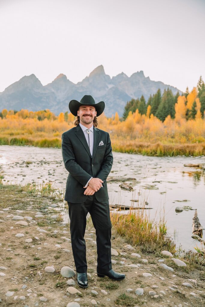 Schwabacher Landing fall colors wedding Grand Teton National Park micro wedding Grand Teton wedding locations fall colors rustic chapel wedding log cabin ceremony Jackson Hole Wedding Photographers Grand Teton Elopement Photographer Jackson Hole Micro Wedding