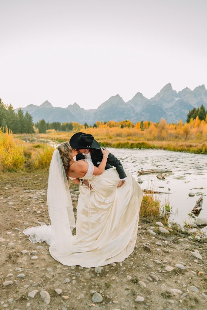 Schwabacher Landing fall colors wedding Grand Teton National Park micro wedding Grand Teton wedding locations fall colors rustic chapel wedding log cabin ceremony Jackson Hole Wedding Photographers Grand Teton Elopement Photographer Jackson Hole Micro Wedding