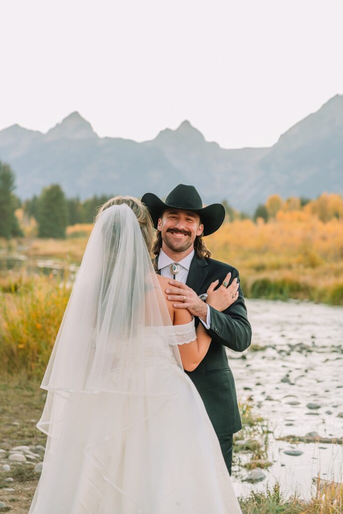Schwabacher Landing fall colors wedding Grand Teton National Park micro wedding Grand Teton wedding locations fall colors rustic chapel wedding log cabin ceremony Jackson Hole Wedding Photographers Grand Teton Elopement Photographer Jackson Hole Micro Wedding