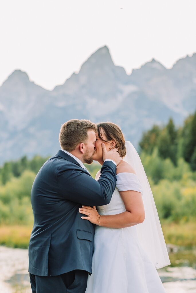 intimate Jackson Hole wedding photography Schwabacher Landing wedding portraits Jackson Hole destination wedding photographer golden hour Schwabacher Landing couples photos Grand Teton elopement photography session
