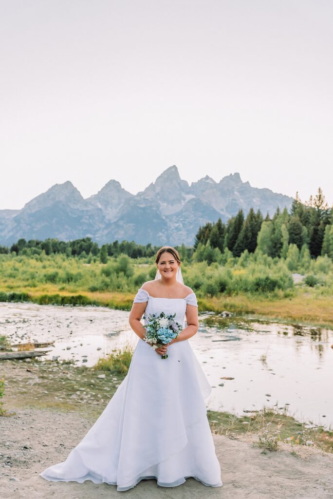 intimate Jackson Hole wedding photography Schwabacher Landing wedding portraits Jackson Hole destination wedding photographer golden hour Schwabacher Landing couples photos Grand Teton elopement photography session