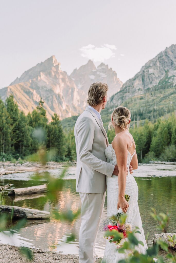 String Lake sunset elopement photos golden hour Jackson Hole Elopement Photography elope in jackson hole summer elopement jackson hole wedding photography wyoming wedding photographer in destination wedding Grand Teton National Park Elopement Photographer