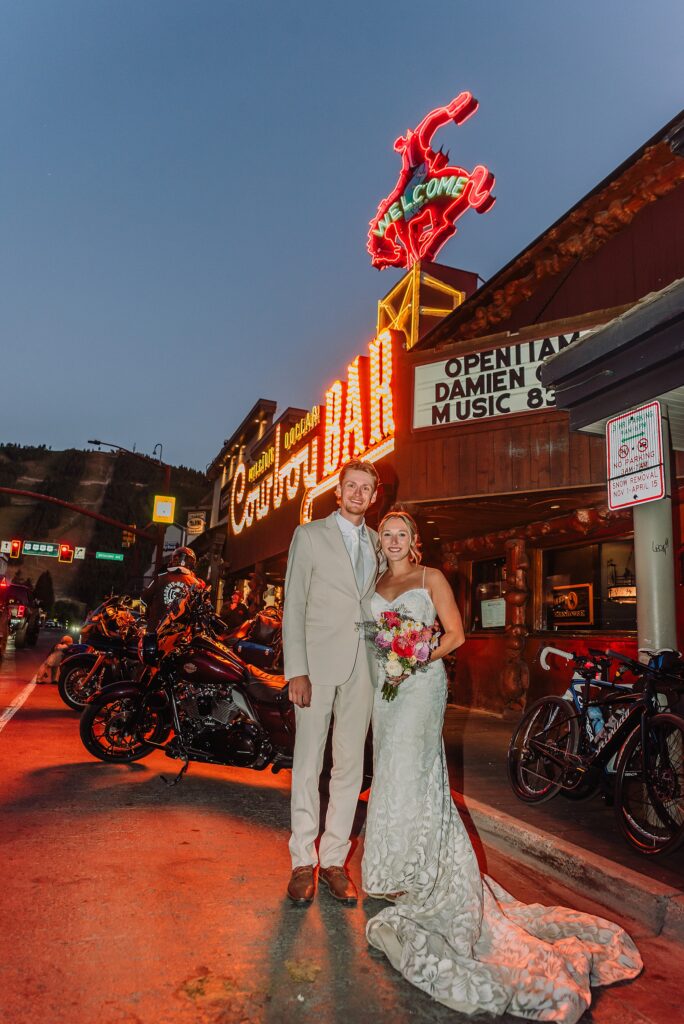 Million Dollar Cowboy Bar neon light wedding photos Jackson Hole Elopement Photography Jackson Hole Wedding Photographer