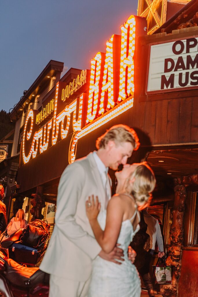 Million Dollar Cowboy Bar neon light wedding photos Jackson Hole Elopement Photography Jackson Hole Wedding Photographer