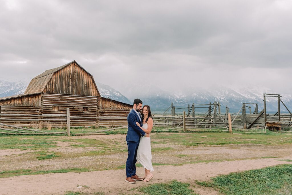 intimate anniversary photos jackson hole wyoming spring mountain vow renewal photography grand teton national park couples session romantic mountain elopement john moulton barn Jackson Hole Wyoming wedding photography historic barn couples photography Jackson Hole Wyoming