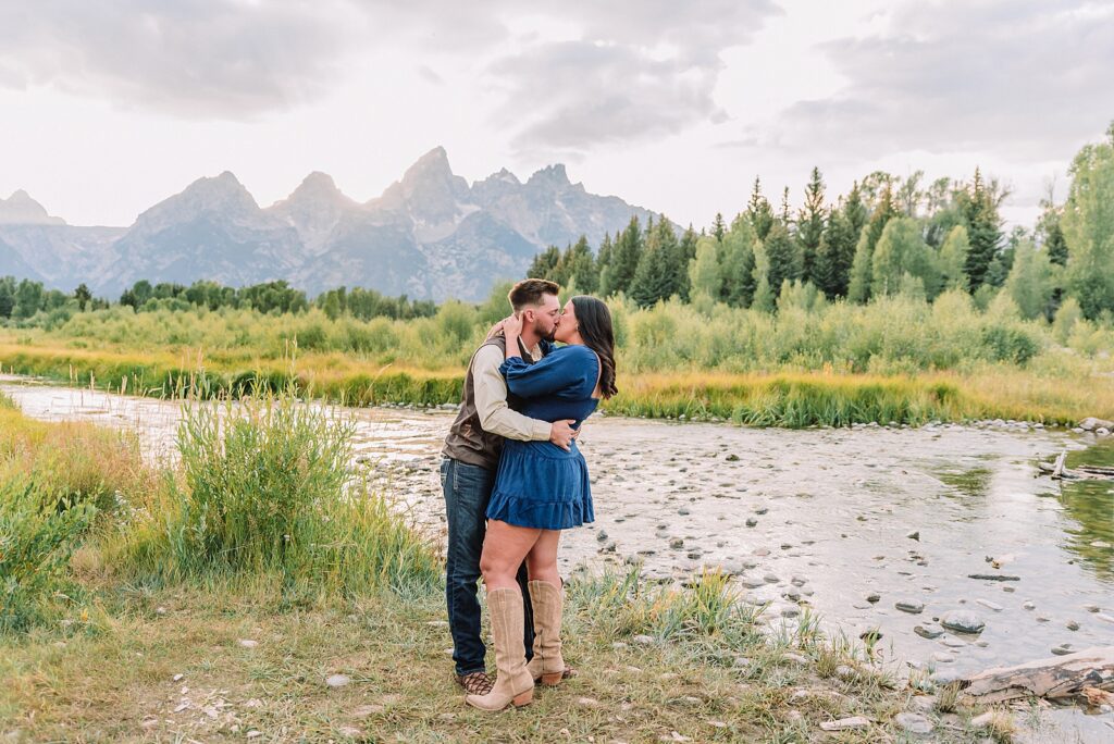 Jackson Hole surprise proposal at Schwabacher Landing Grand Teton surprise proposal photographer Jackson Hole engagement photos along Snake River surprise proposal reaction photography Wyoming Schwabacher Landing proposal photos romantic Jackson Hole couple photography Grand Teton National Park proposal ideas Wyoming mountain surprise engagement session