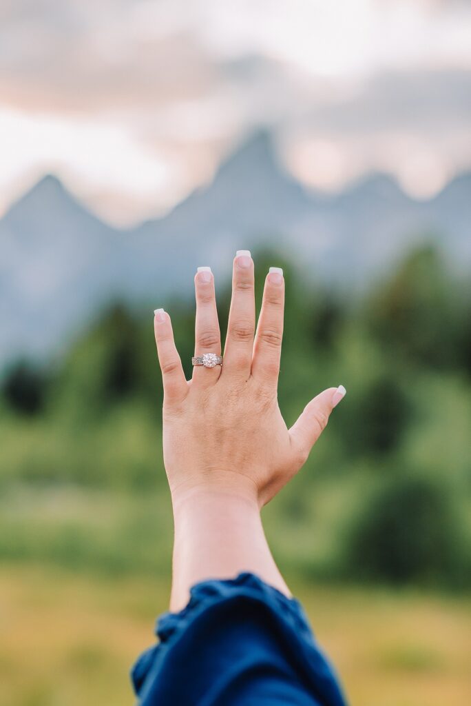 Jackson Hole surprise proposal at Schwabacher Landing Grand Teton surprise proposal photographer Jackson Hole engagement photos along Snake River surprise proposal reaction photography Wyoming