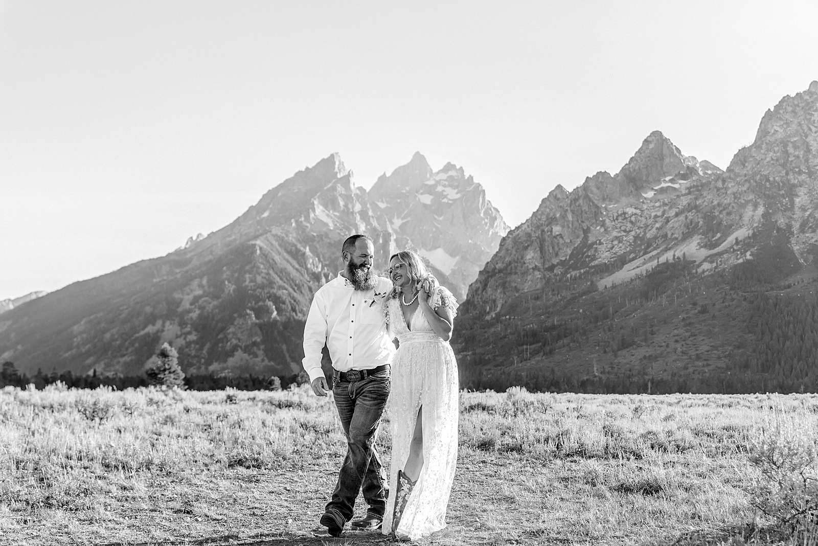 Jackson Hole vow renewal at Cathedral View Turnout intimate mountain vow renewal ceremony Wyoming 10 year anniversary vow renewal Grand Tetons beaded wedding dress mountain vow renewal Cathedral View Turnout vow renewal photographer Grand Teton National Park intimate wedding ceremony