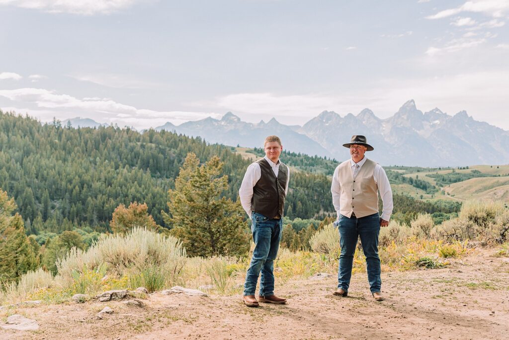 Bridger Teton National Forest outdoor wedding ceremony custom cowboy hat wedding surprise groom gift The Wedding Tree ceremony photos Wyoming champagne toast Grand Teton wedding celebration Jackson Hole Wedding Photographer