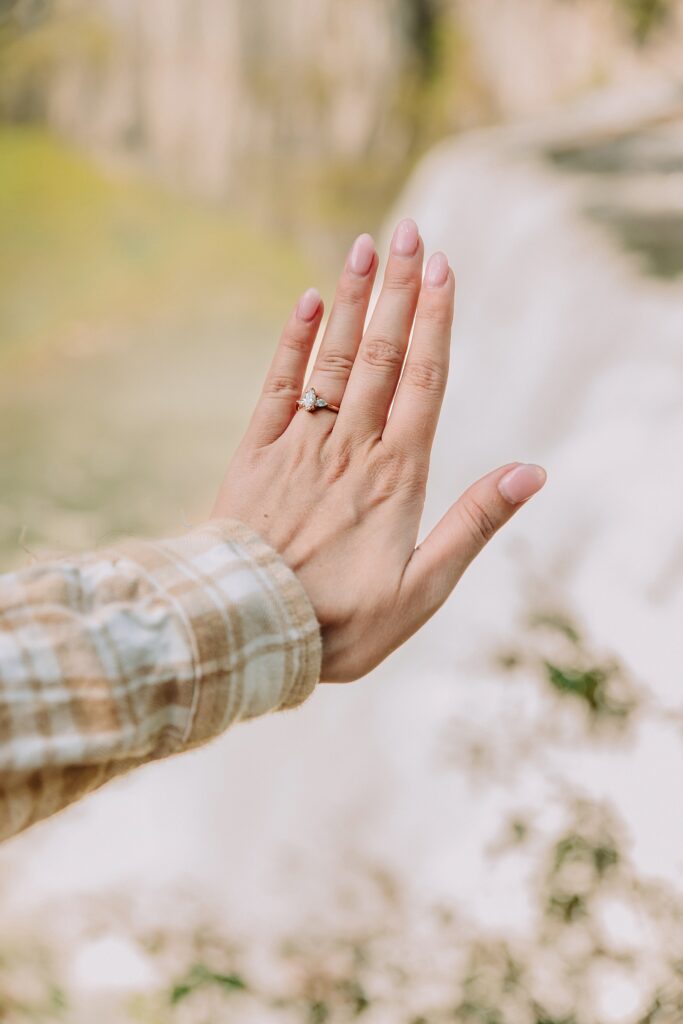summer proposal photos Idaho waterfalls Mesa Falls boardwalk engagement session romantic Idaho Falls area proposal photos nature trail engagement photography Mesa Falls