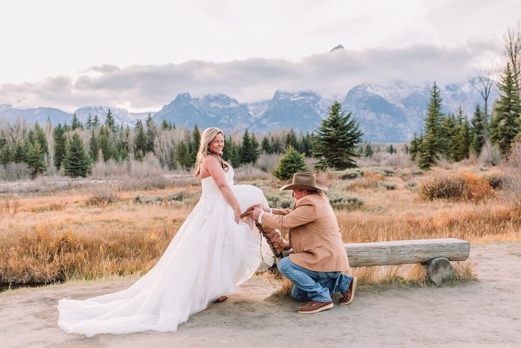 Schwabacher Landing elopement reflection photos elopement ceremony Jackson Hole