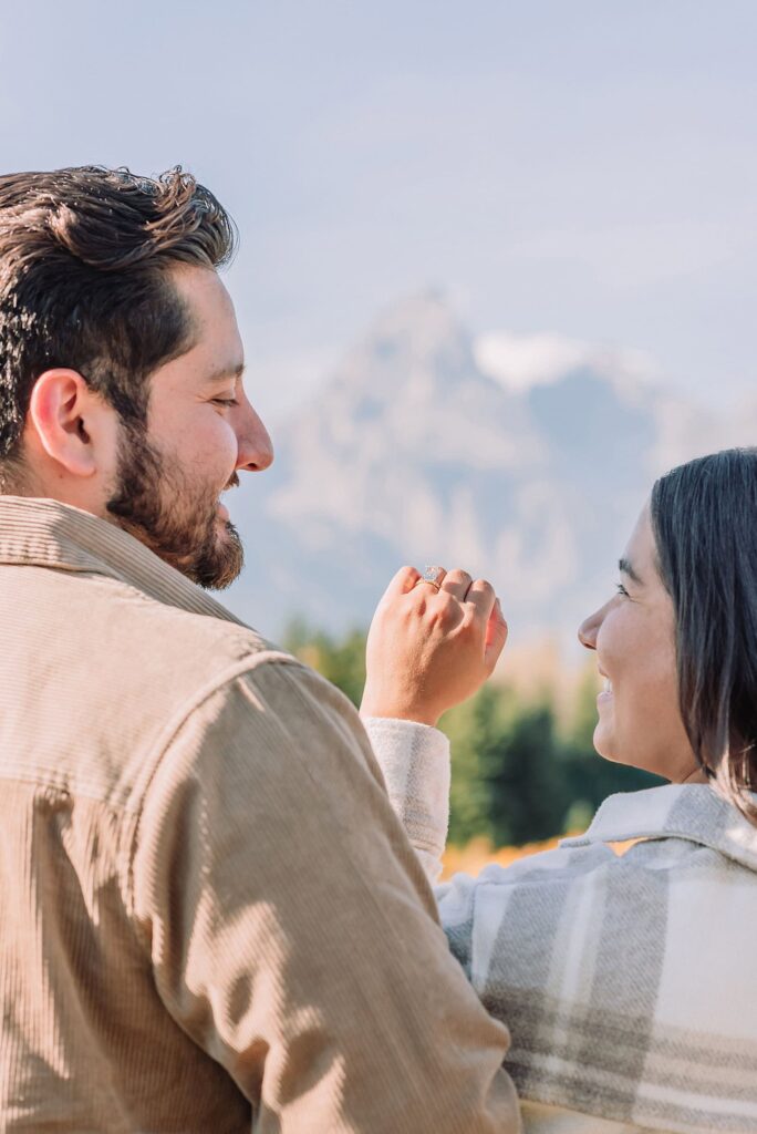 October proposal session in Jackson Hole Blacktail Ponds Overlook engagement photos mid-day proposal photography Grand Tetons fall proposal photographer Jackson Hole Wyoming