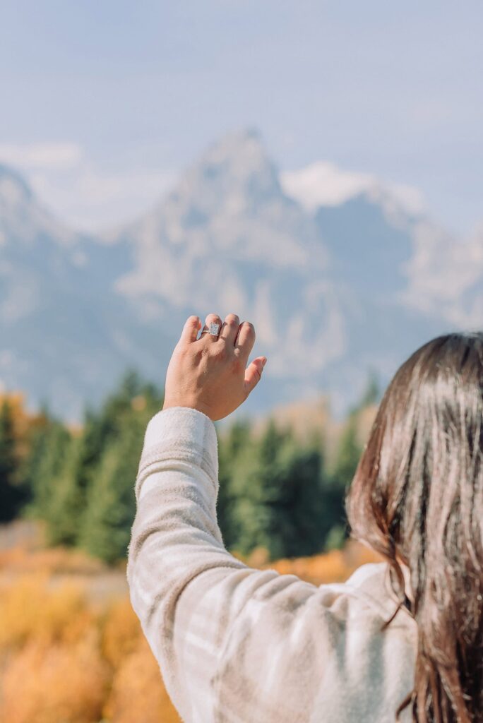 October proposal session in Jackson Hole Blacktail Ponds Overlook engagement photos mid-day proposal photography Grand Tetons fall proposal photographer Jackson Hole Wyoming