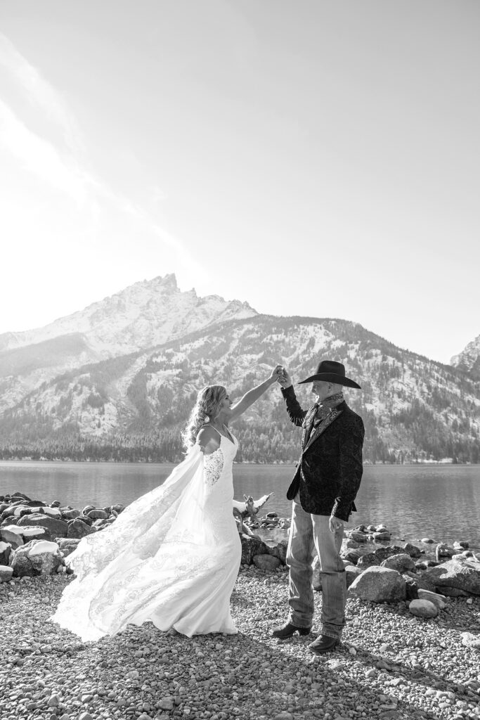 Grand Teton National Park wedding photography October Jenny Lake elopement photos with snow Jackson Hole Wedding Photos Lakeside wedding portraits in late Fall