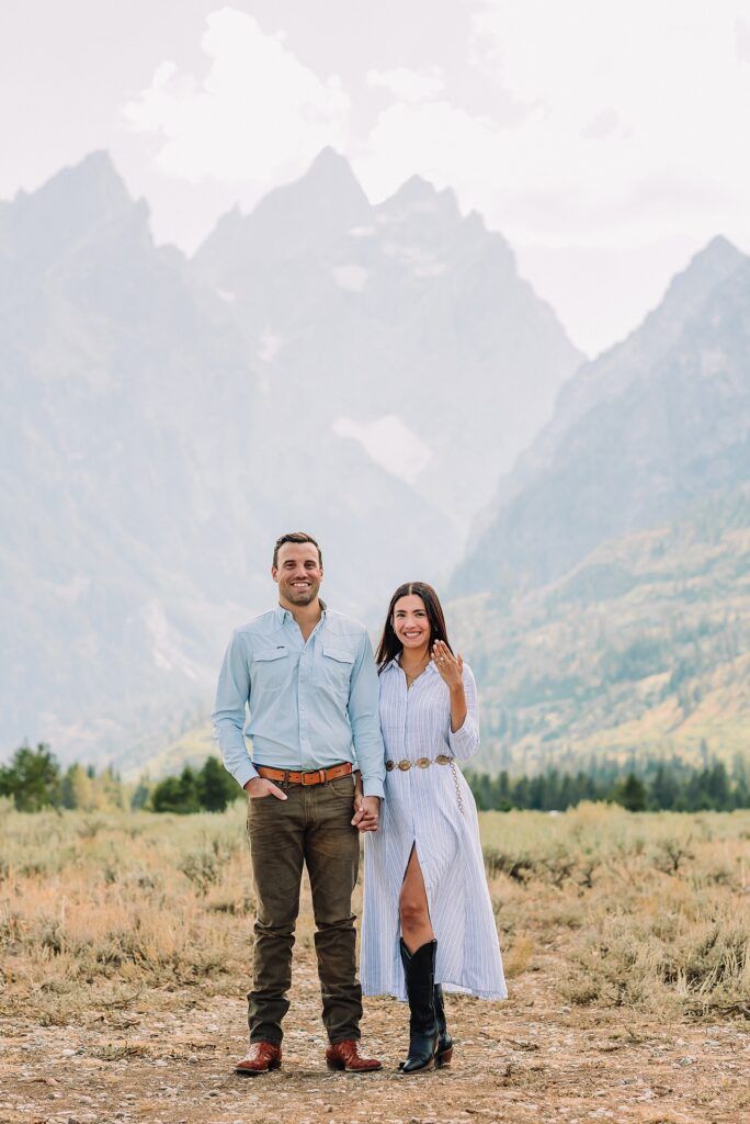 Engagements in the Tetons cathedral view turnout engagement session grand teton national park proposal photography august proposal grand teton wyoming intimate mountain proposal photography