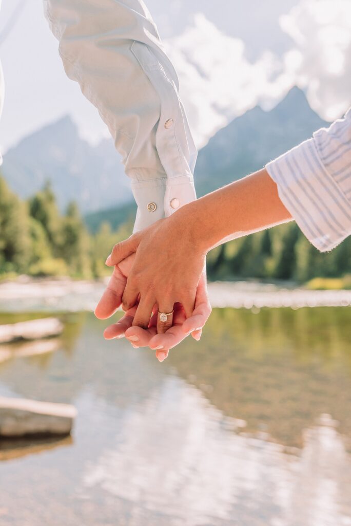 Jackson Hole Engagement Photographer string lake engagement photos grand teton lakeside couple photos grand teton national park western style engagement session tetons bridge engagement photos string lake