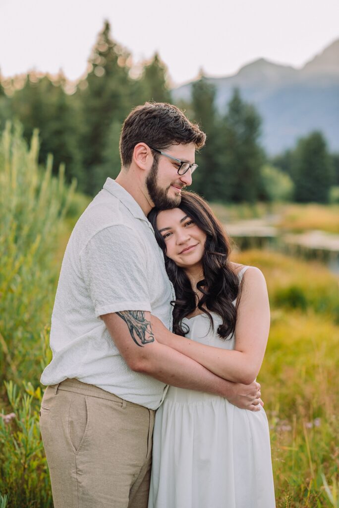 dreamy lighting engagement photography Jackson Hole area romantic Schwabacher Landing couples photography session Grand Teton National Park fall engagement pictures candid mountain engagement photos natural posing Wyoming Jackson Hole Photographer
