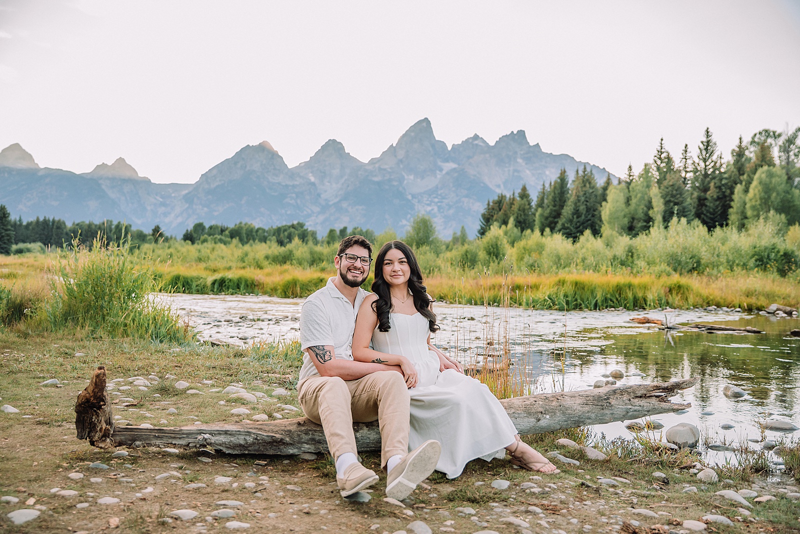 dreamy lighting engagement photography Jackson Hole area romantic Schwabacher Landing couples photography session Grand Teton National Park fall engagement pictures candid mountain engagement photos natural posing Wyoming Jackson Hole Photographer