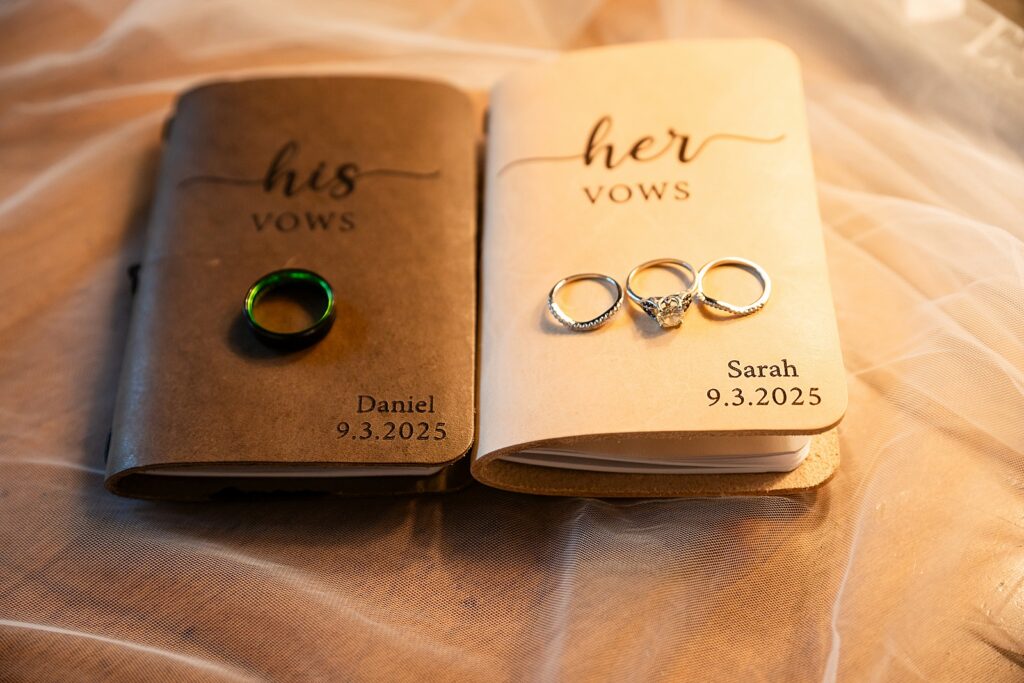 getting ready photos Teton Mountain Lodge Spa bride pre-wedding photos Bridal prep at Jackson Hole resort vow books and rings custom ring boxes