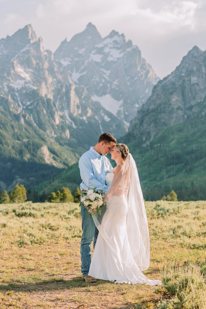 Jackson Hole Wedding Photography Cathedral Group Turnout couple portraits Jackson Hole elopement photographer for families Wyoming mountain elopement with children Summer Grand Teton elopement pictures