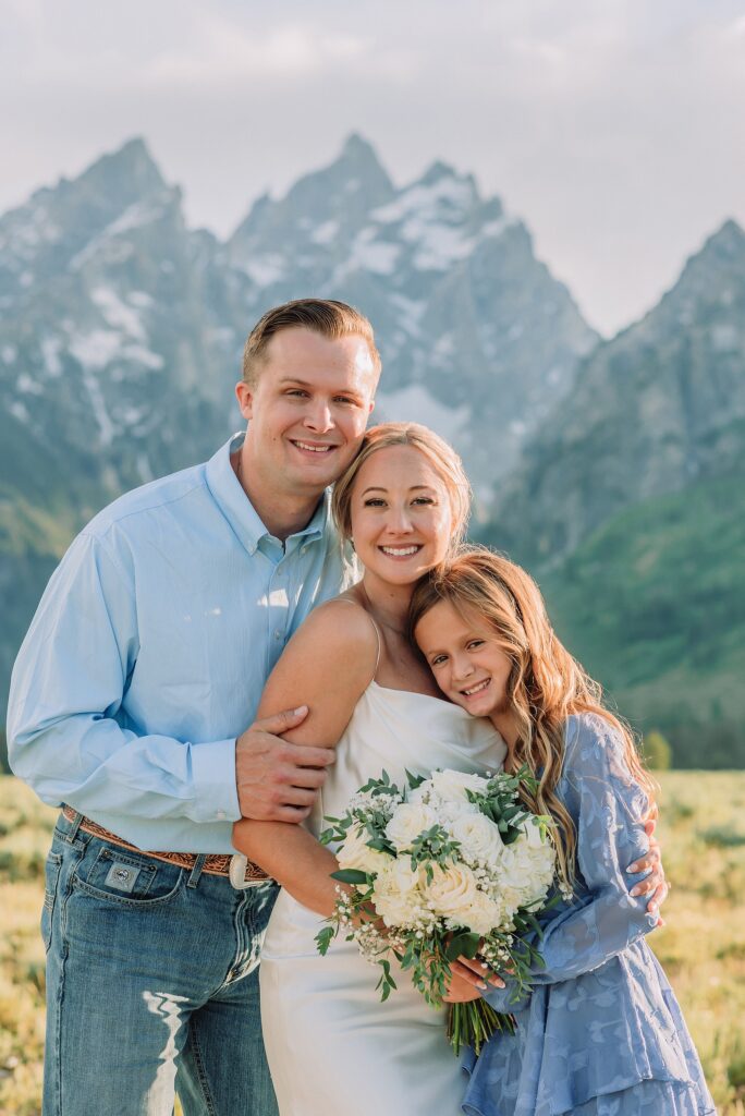 Jackson Hole Wedding Photography Cathedral Group Turnout couple portraits Jackson Hole elopement photographer for families Wyoming mountain elopement with children Summer Grand Teton elopement pictures