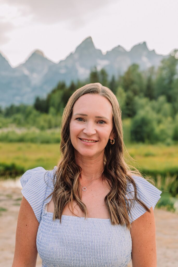 summer family session Jackson Hole Teton mountain backdrop family portraits coordinating family outfits without matching Grand Teton vacation photographer