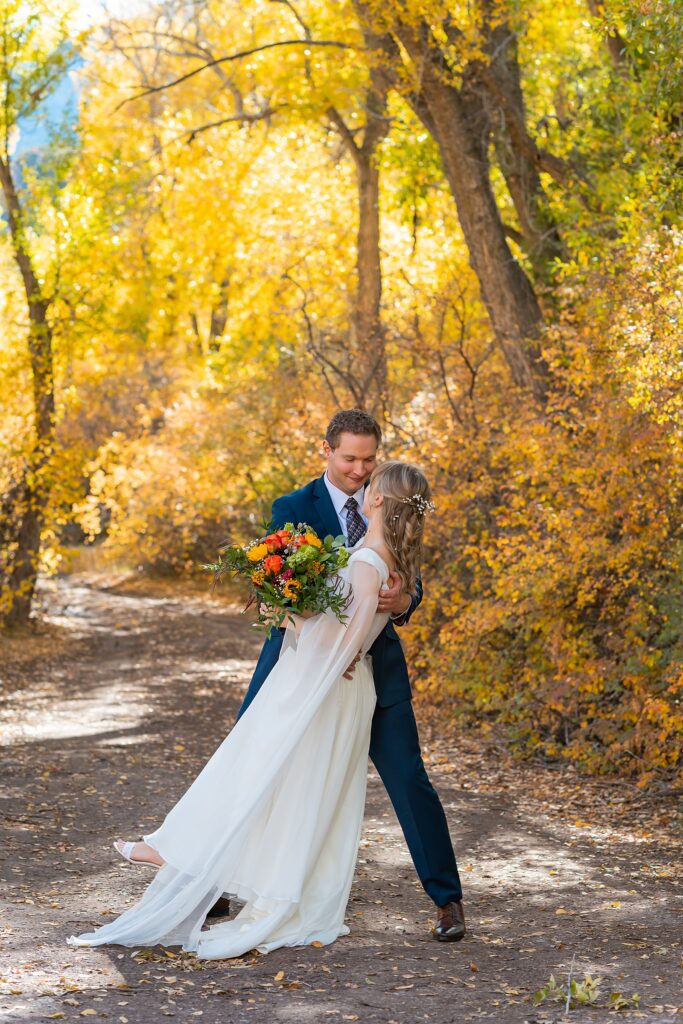 vintage wedding dress fall photography Utah autumn wedding couple portraits Utah fall foliage wedding couple portraits Southern Utah Wedding Photographer Fall Wedding Photography Utah Salt Lake Wedding Photographer