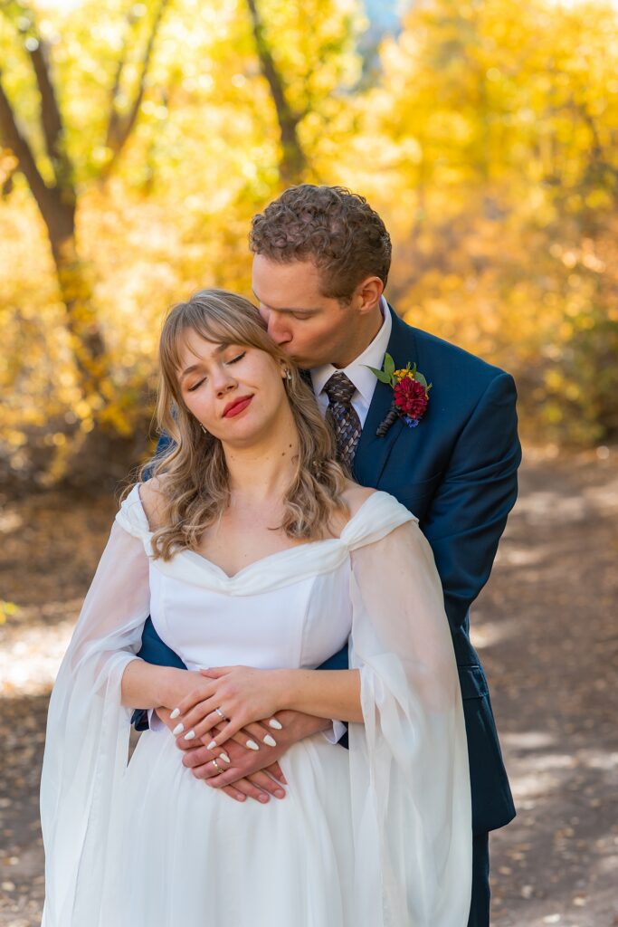 vintage wedding dress fall photography Utah autumn wedding couple portraits Utah fall foliage wedding couple portraits Southern Utah Wedding Photographer Fall Wedding Photography Utah Salt Lake Wedding Photographer