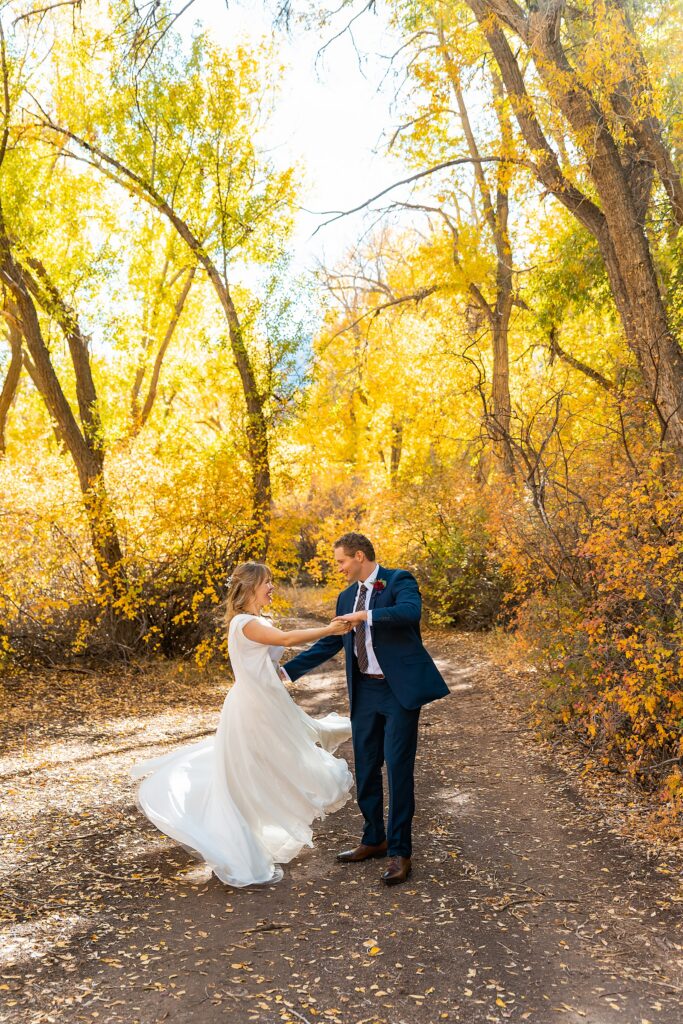 vintage wedding dress fall photography Utah autumn wedding couple portraits Utah fall foliage wedding couple portraits Southern Utah Wedding Photographer Fall Wedding Photography Utah Salt Lake Wedding Photographer
