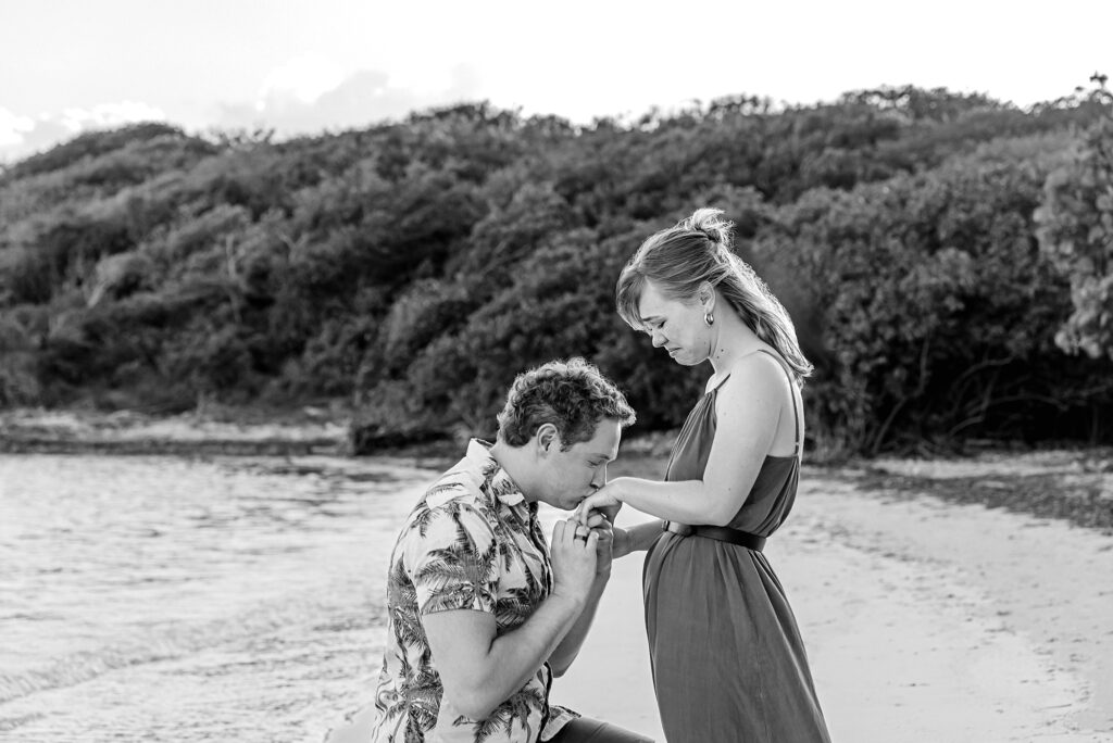 Vieques beach proposal photographer Puerto Rico Media Luna beach engagement photos Vieques surprise proposal photography Puerto Rico beaches birthday proposal ideas Vieques island