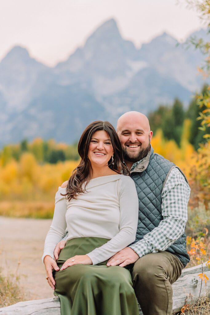 Schwabacher Landing sunset engagement photos mountain engagement photos Grand Tetons multiple outfit engagement photo session Jackson Hole Engagement Photographer