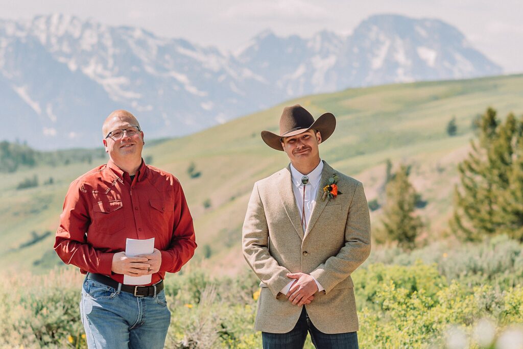 Wyoming wedding photographer Grand Teton National Park ceremony The Wedding Tree Bridger-Teton National Forest wedding photos Wyoming mountain wedding photographer Yellow wildflower wedding photos Jackson Hole Wyoming Jackson Hole wedding photographer