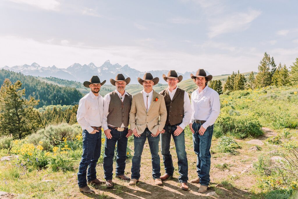 Wyoming wedding photographer Grand Teton National Park ceremony The Wedding Tree Bridger-Teton National Forest wedding photos Wyoming mountain wedding photographer Yellow wildflower wedding photos Jackson Hole Wyoming Jackson Hole wedding photographer