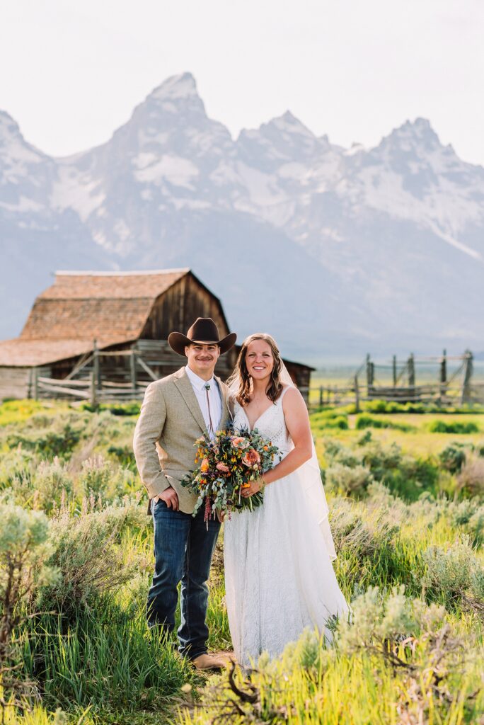 Jackson Hole Wyoming wedding photography Jackson Hole wedding photography Mormon Row portraits Bride fringed jean jacket Western wedding style