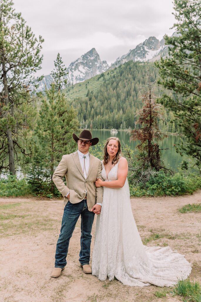 String Lake Grand Teton wedding couple photos Intimate family mountain wedding photographer Wyoming Teton mountain wedding photographer Jackson Hole elopement photographer